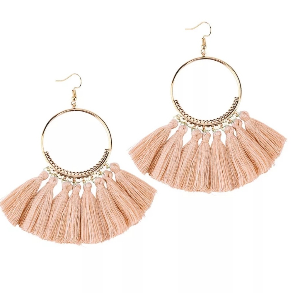 Circle Tassel Round Earrings Champagne